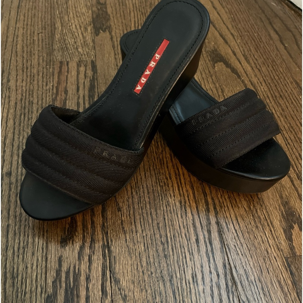 Prada Black Platform Slide Sandals